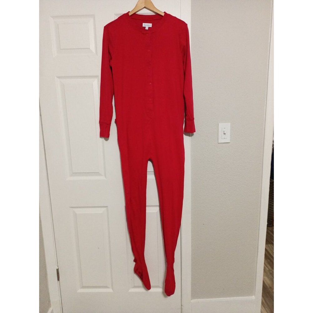 Women's Pajamagram Red Footed One Piece Snap Button Closure Pajamas Small